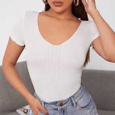 Однотонная трикотажная футболка Shein