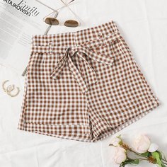 Застежка Клетка Повседневный Шорты Shein