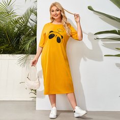Платье-футболка размера плюс с принтом медведя Shein