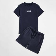 Мужские шорты и топ с текстовым рисунком Shein