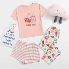 Полосатый милый Домашняя одежда для девочек Shein