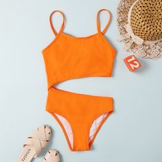 Слитный купальник для девочек с разрезом Shein