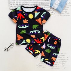 Шорты и футболка с мультипликационным принтом для мальчиков Shein