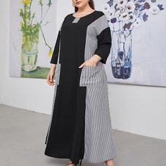 Контрастное платье размера плюс в полоску Shein