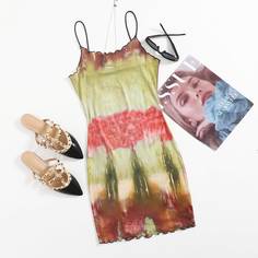 Волнистый край тай дай Повседневный Платье Shein