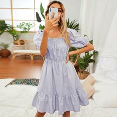 С оборками Полосатый Повседневный Платье Shein