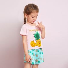 Пижама с оригинальным принтом для девочек Shein