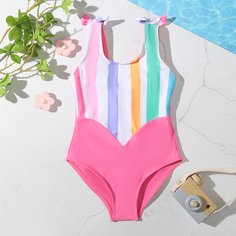 Слитный купальник в полоску для девочек Shein