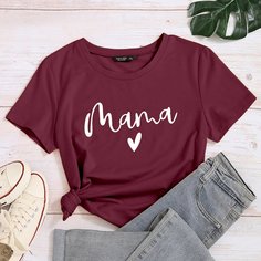 буква Повседневный Футболка размера плюс Shein