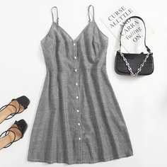 Пуговица Полосатый Повседневный Платья размер плюс Shein