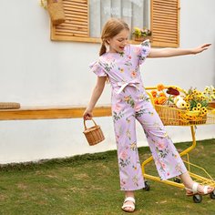 на молнии Со цветочками Бохо Комбинезоны для девочек Shein