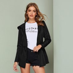 Куртка-ветровка на кулиске с капюшоном и молнией Shein