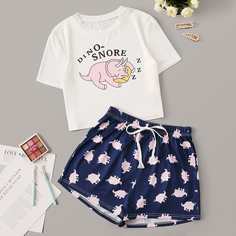 Пижама с мультяшным принтом Shein