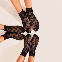 Прозрачные сетчатые носки с кружевной отделкой 3 пары Shein