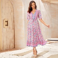 Цветочное платье с оборками на кулиске Shein