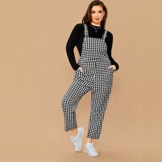 Комбинезон с бретельками размера плюс в клетку с карманом Shein