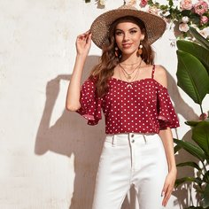 Блуза в горошек с открытыми плечами Shein