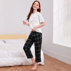 Пижама в клетку с принтом луны Shein