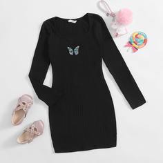 с вышивкой Животный принт Повседневный Платья для девочек Shein