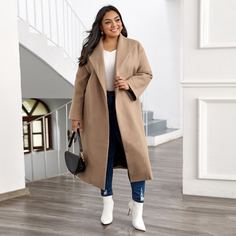 Одноцветный Элегантный Плюс размеры пальто Shein