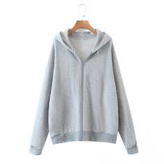 Однотонный свитшот с капюшоном на молнии Shein
