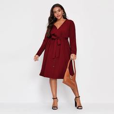 Платье размера плюс с поясом и пуговицами Shein
