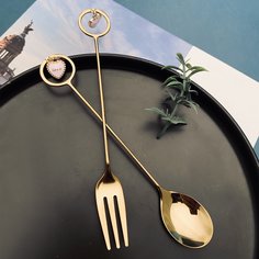 2шт вилка и ложка с сердечком Shein