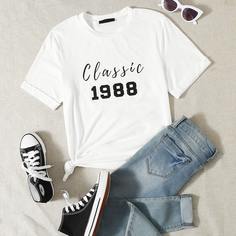 буква Повседневный Футболки Shein