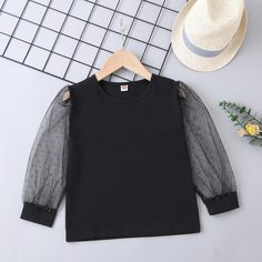 Сетчатая футболка с оригинальным рукавом для девочек Shein
