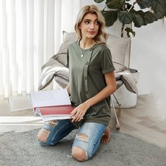 Пуговица Одноцветный Повседневный Футболки Shein