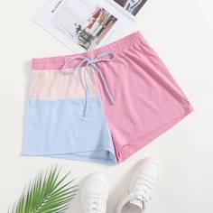 узел Контрастный цвет Повседневный Шорты размер плюс Shein
