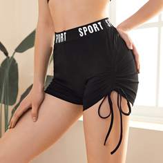 Байкерские шорты на кулиске с текстовым принтом Shein