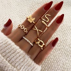 Кольцо со стразами 6шт Shein