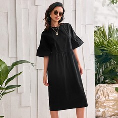 Однотонное платье с оригинальным рукавом Shein