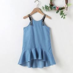 Джинсовое платье с текстовой лентой для девочек Shein