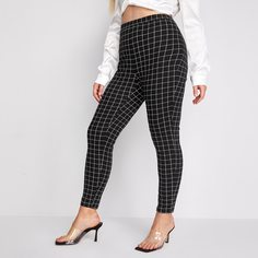 Клетчатый Повседневный Брюки размер плюс Shein
