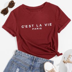 Лозунг Повседневный Футболки Shein