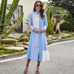 Контрастные кружева Клетка Повседневный Платье Shein