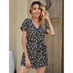 с поясом цветочный Бохо Комбинезоны Shein