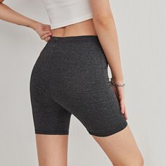 Однотонные байкерские шорты с эластичной талией Shein