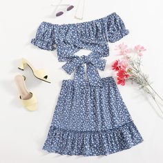 Юбка и топ с открытыми плечами и цветочным принтом Shein