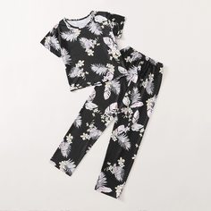 Пижама с цветочным принтом для девочек Shein