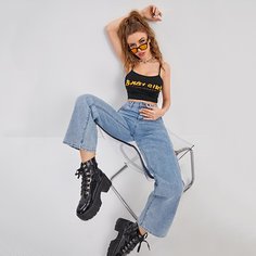 Прямые джинсы с высокой талией Shein