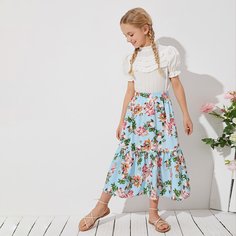 Оборка Цветочный Бохо Юбки для девочек Shein