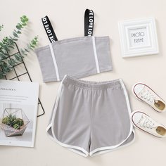 Шорты и майка с текстовой лентой для девочек Shein