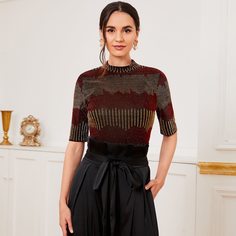 Контрастный топ с воротником-стойкой Shein