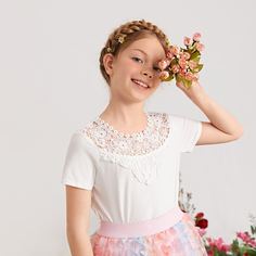 Топ с кружевной отделкой для девочек Shein