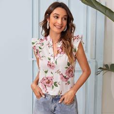 с оборками Цветочный Бохо Блузы Shein