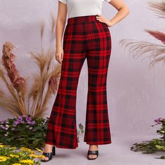 Расклешенные брюки в клетку размера плюс Shein