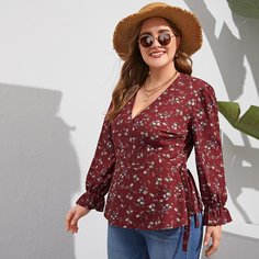 Блузка размера плюс с узлом и цветочным принтом Shein